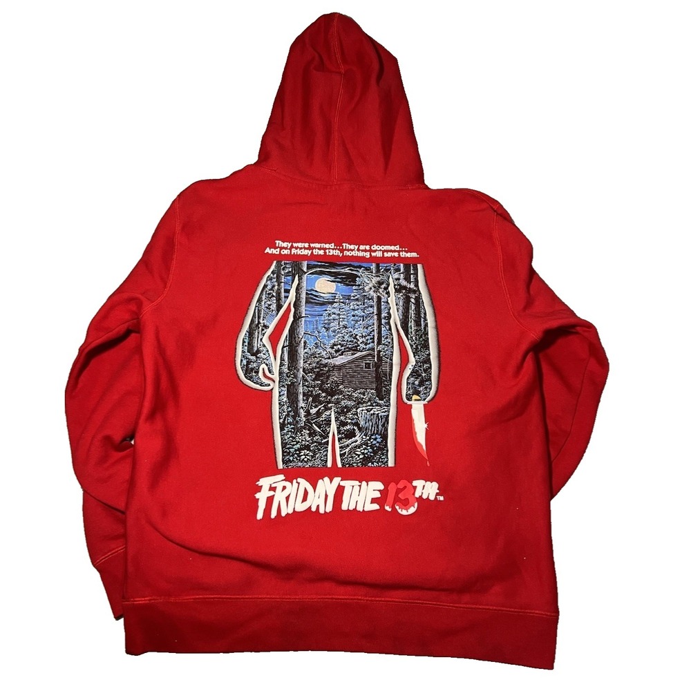 Friday the 13th Hoodie Men Size 2XL Red Sweater Jason Crystal Lake Horror